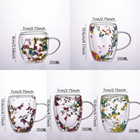Nouvelle conception de tasses à café en verre à double paroi de 350 ml avec incrustation de fleurs séchées - Cadeau de Noël pour les amis, tasses à café et à thé résistantes à la chaleur