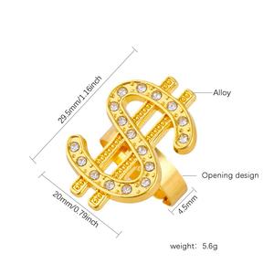 Bague Dollar Personnalisée en Gros avec Logo, Strass, Symbole Monétaire, Plaqué <span class=keywords><strong>Or</strong></span>/Argent, Bande Réglable, pour Fêtes, Magasins, Clubs, Événements, OEM - Product Image 2