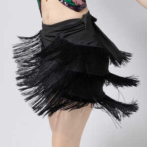 Set Gonna da Ballo Latino a 3 Strati con Frange, Gonne Asimmetriche con Nappe per Donna, per Salsa, Rumba, Pratica di Danza, Sciarpa per Danza del Ventre e del Fianco - Product Image 2