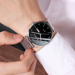 Classic Mens Everyday Watch Silver Case Luminous Indexes Dual Calendar Leather Band Timepiece - Product Image 4