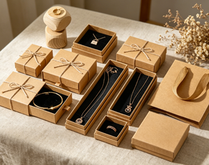 Collection d'emballages de bijoux vintage en kraft brun, boîtes à tiroirs multi-tailles avec doublure en velours noir pour - Product Image 4