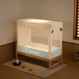 Medoga Square Quadrate Top Baby Beds & Cribs新生児用ベッドサイドスプライシングベッド蚊帳、アイアンスタンド付き