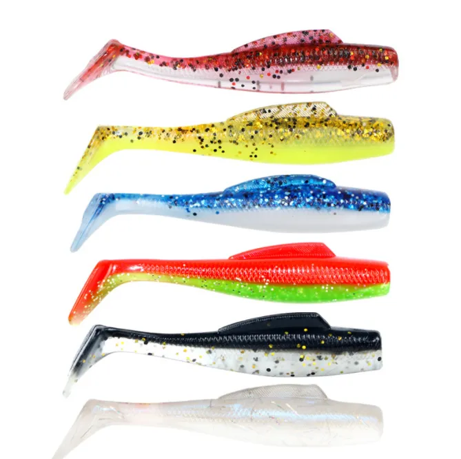 Saltwater Shiny Japanese Paddle T Tail Soft Plastic Lures Elastic TPR Material Fishing Bait Softbait