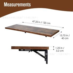 Wooden <b>Foldable</b> Wall <b>Desk</b> Iron And Wood Combination Minimalist Style For Home Or Balcony Use - Product Image 2