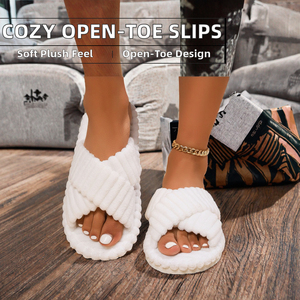 Pantuflas de Lujo con Punta Abierta para Interiores, de Felpa, para Otoño e Invierno, con Suela Gruesa y Cálidas de Algodón - Product Image 2