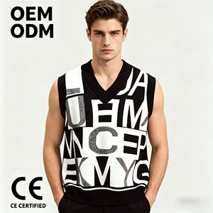 Gilet en tricot personnalisé en coton <span class=keywords><strong>sans</strong></span> manches avec motif jacquard lettré pour <span class=keywords><strong>homme</strong></span> - Product Image 1