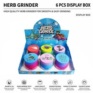 <b>Herb</b> Grinder 6 Pcs Display <b>Box</b> Colorful Magnetic Lid Round Dry <b>Herb</b> Grinder With Sharp Teeth Large Capacity Compact Design - Product Image 1