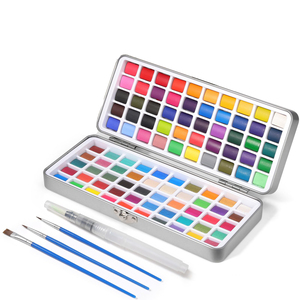 Palette de peinture aquarelle avec bloc de papier bonus, comprenant 48 couleurs premium et 2 stylos pinceaux à eau rechargeables - Product Image 1