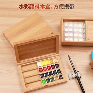 Bamboo and wood watercolor paint <b>box</b>, 24-compartment half-paste paint <b>mixing</b> <b>box</b>, 36-compartment paint dispenser, portable - Product Image 4