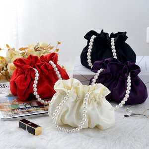 Nouveau Sac à Main en Satin Perlé Mignon, Mini Sac à Poignée Supérieure, Sac Seau Élégant pour Robe de Soirée Qipao, Sacs de Soirée Formels, Pochette de Luxe - Product Image 1