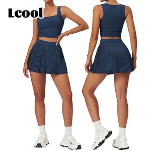 Lcool Sport Gym Kleding Tweedelige Yoga Wear Atletische Golf Tennis Korte Rok En Tank Top Bh Plooi Rokken Set Voor Vrouwen - Product Image 1