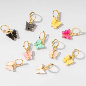 Yiwu Jewelry Factory New Plastic Resin Colorful Gold Butterfly Dangle Earring