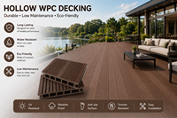 Planche de terrasse WPC à trous carrés creux, double rainurage antidérapant, composite bois-plastique PE pour patio, jardin, parc, allée