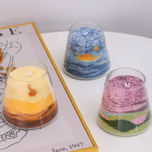 Kit de fabricación de velas para niños, artesanía de bricolaje con cera de arena perfumada y taza de vidrio para el ambiente del hogar