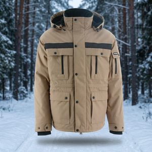 Chaqueta Safari Impermeable para Hombre, con Capucha, Cuello Alto, Lona de Poliéster Gruesa, Estilo Workwear, Cierre de Cremallera, Bolsillos, para Invierno - Product Image 1