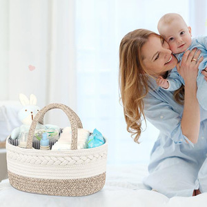 Panier de rangement en corde de coton tressée, grand format, 38x25x17cm, organiseur de couches pour bébé avec séparateur - Product Image 1