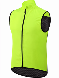 Gilet de cyclisme sans manches jaune fluo avec fermeture éclair intégrale et bordure noire pour homme - Product Image 2