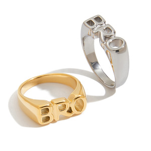 Anillo de Acero Inoxidable Chapado en Oro de 18K, Simple, Sin Níquel, Resistente al Agua, con Letras MOM BRO DAD - Product Image 5