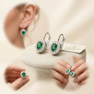 Natural Green Oval <b>Emerald</b> Inclusion Fine Luxury Christian <b>Stud</b> Earrings 925 Silver Rhodium Plated Women Jewelry Wedding Party - Product Image 3