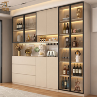 Buffet moderne de luxe sur mesure sans poignées, meuble de rangement pour salon avec porte vitrée et éclairage LED, armoire à vaisselle pour salle à manger, villa