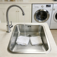 Évier de buanderie carré en acier inoxydable Cuba Inox 45x45 avec égouttoir pour le lavage des vêtements à la main