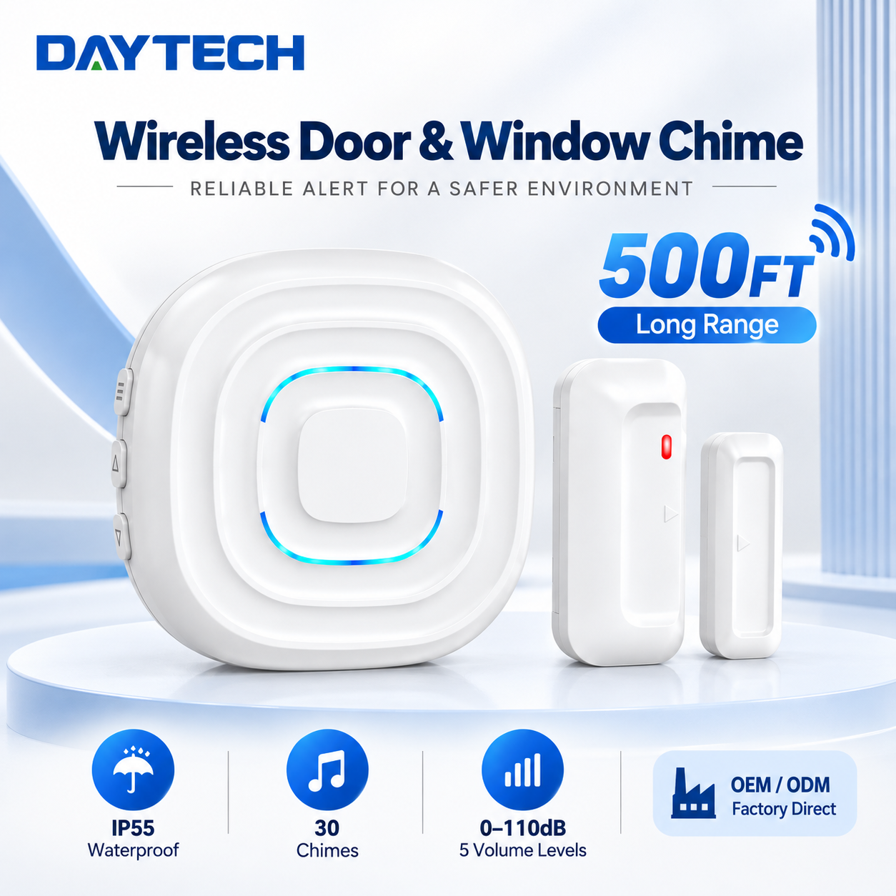 Daytech Wireless Door Sensor with Receiver IP55 Waterproof 150m Long Range Door Open Alarm Chime for Home Security · image 1