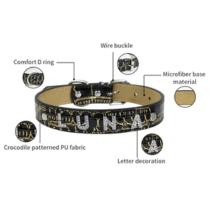 Collar Personalizado para Perro y Gato, Elegante y Sencillo, de Cuero PU con Pedrería, Impermeable, con Patrón Impreso y Letras Personalizadas - Product Image 5