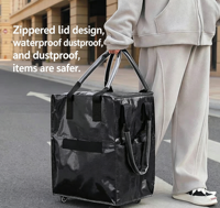 Sac de transport pliable noir brillant à roulettes, imperméable, grande capacité, avec poignée télescopique