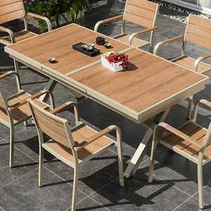 Ensemble <span class=keywords><strong>de</strong></span> <span class=keywords><strong>table</strong></span> <span class=keywords><strong>de</strong></span> jardin extensible moderne haut <span class=keywords><strong>de</strong></span> gamme <span class=keywords><strong>personnalisé</strong></span> en plastique, bois et alliage d'aluminium - Product Image 2