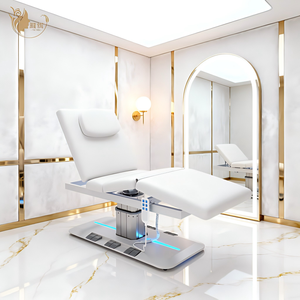 Hot Sale PU Leather Massage Bed White and Gold Electric Beauty Bed Electric White and Gold Facial Bed MedSpa Salon Furniture - Product Image 1