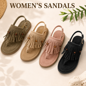 Women's Bohemian Style <strong>Flat</strong> Sandals 2025 New Custom Designed Tassel Suede Woven <strong>Ankle</strong> <strong>Strap</strong> Casual <strong>Shoes</strong> With Metal Details - Product Image 1