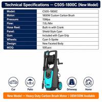 Nettoyeur haute pression électrique robuste 1800W 15Mpa 7.0L/Min C505-1800C Nouveau modèle avec enrouleur de tuyau Nettoyeur de voiture portable
