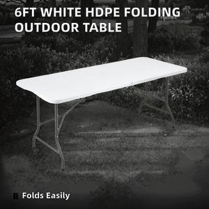 طاولة مستطيلية بلاستيكية حديثة بيضاء من البولي إيثيلين عالي الكثافة قابلة للطي للمآدب الخارجية ، مجموعة كرسي طعام قابل للطي ، لوح بنمط خشبي - Product Image 2