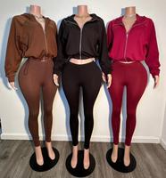 Ensemble de survêtement 2 pièces pour femme F1605 – Sweat à capuche zippé à manches longues et leggings moulants taille haute – Tenue décontractée pour le sport