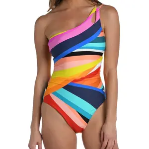 أزياء صيف 2024 الجديدة للسيدات، ملابس سباحة قطعة واحدة، مع حمالة صدر رافعة، أزياء المصمم مونوكيني، ملابس الشاطئ للنساء بألوان متداخلة
