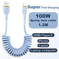 Câble USB Type C 6A pour voiture, chargeur de téléphone anti-casse et anti-emmêlement, câble de charge 100W pour ordinateur portable