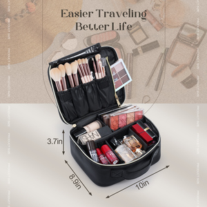 Leather Travel Makeup <b>Bag</b> Zipper Closure Portable <b>Make</b> <b>up</b> Artist Storage <b>Bag</b> with Makeup Brushes Holder Zipper Pouch - Product Image 6