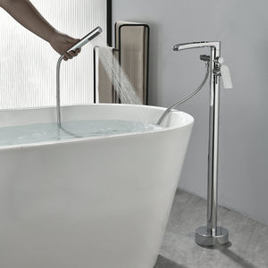 Grifo de bañera <span class=keywords><strong>real</strong></span> de pie, cromado, <span class=keywords><strong>cascada</strong></span> pulida, grifo de caño de bañera con ducha de lluvia - Product Image 4