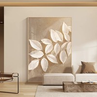 Lukisan Dinding Minimalis Bertekstur Krim dengan Motif Bunga, Bingkai Kayu, Dekorasi Ruang Tamu, Latar Belakang Sofa, Dekorasi Pintu Masuk, Kanvas Lantai Besar