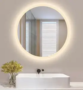 定制无框背光发光二极管壁挂式镜子除雾器圆形浴室发光二极管镜子32英寸