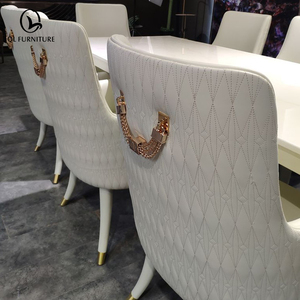 Sedia da Pranzo Moderna di Lusso Italiana Personalizzata con Telaio in Legno Massello, Schienale Alto, Pelle Bianca e Gambe in Metallo <span class=keywords><strong>per</strong></span> Casa, Ufficio e Appartamento - Product Image 2