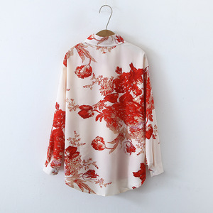 Camisas <span class=keywords><strong>de</strong></span> satén <span class=keywords><strong>de</strong></span> manga larga para mujer con estampados retro y minimalistas, en el nuevo estilo coreano para el otoño <span class=keywords><strong>de</strong></span> 2025. - Product Image 1