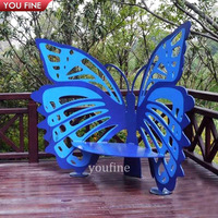 Sculpture de banc papillon en acier inoxydable pour jardin extérieur