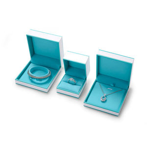 FANXI Custom Logo <b>White</b> Leather Blue Inside Earrings Bracelet <b>Box</b> Jewelry Packaging <b>Box</b> <b>Gift</b> <b>Box</b> - Product Image 5