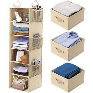 6-shelf Collapsible Hanging Closet Shelves with 3 Divisible <b>Drawers</b> Wardrobe Hanging Organizers <b>for</b> Clothes Sundries <b>Storage</b> - Product Image 1