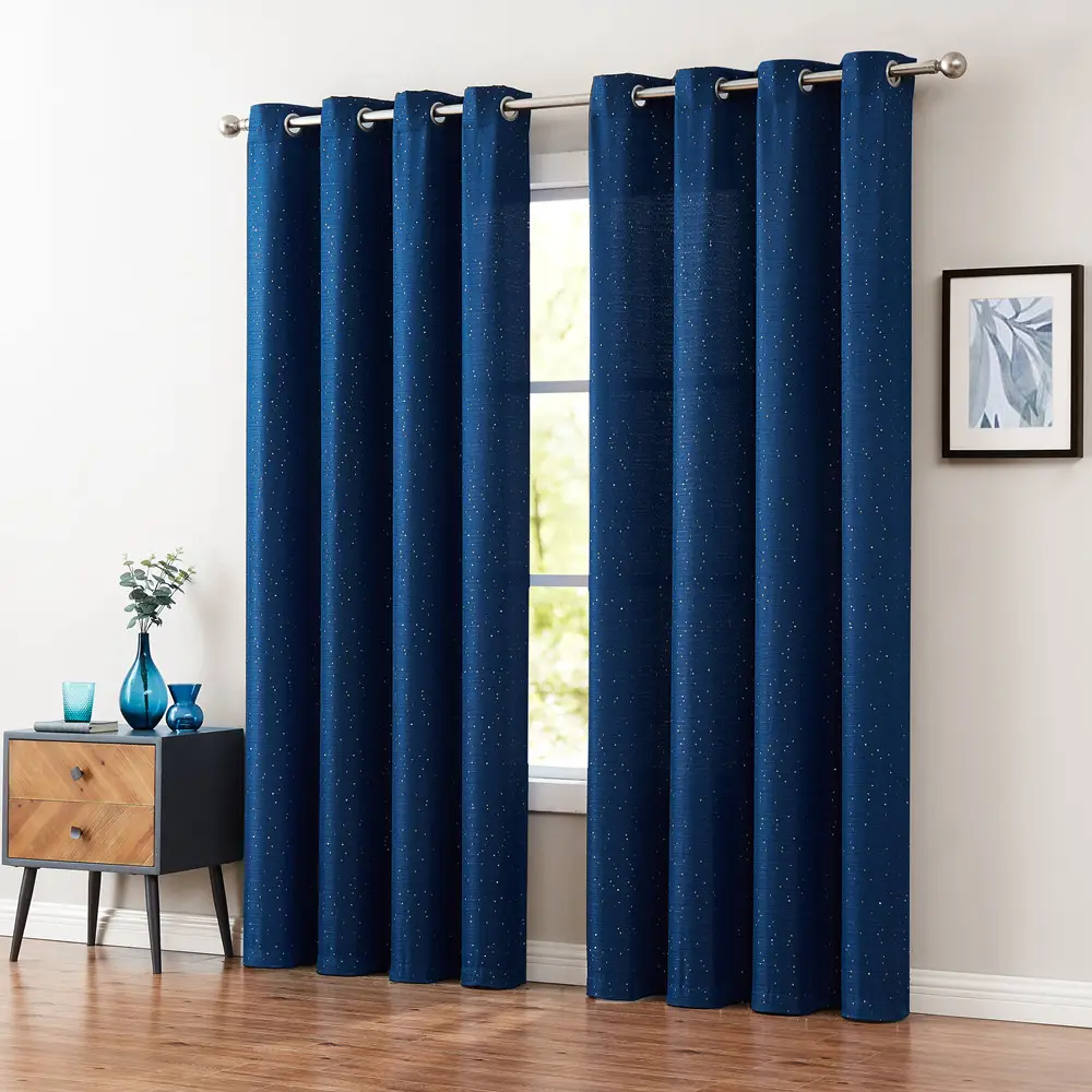 Europäischen feste navy blue faux leinen luxus vorhänge pailletten erbleichte tülle panels für die wohnzimmer