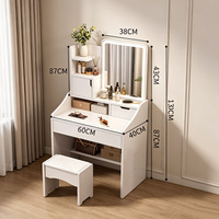 Table de maquillage LED nordique avec miroir et tabouret rembourré, armoire de rangement multifonction, coiffeuse compacte pour chambres à coucher