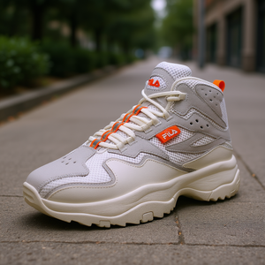 Zapatos de Hombre Fila Ranger, Estilo Retro de Corte Alto, Color Crema Naranja, Parte Superior de PU, Forro de Malla, con Cordones, Zapatillas Deportivas para Caminar - Product Image 2