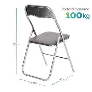 Sedie Pieghevoli Flash Grigie 44x47x82 Cm Salvaspazio con Telaio in Metallo e Seduta in PVC - Product Image 5