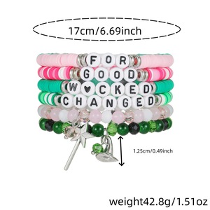Polymer <b>Clay</b> Stacking Bracelet Set English Letter Witch Hat <b>Magic</b> Wand Alloy Pendant Beaded Jewelry Unisex Gift - Product Image 4